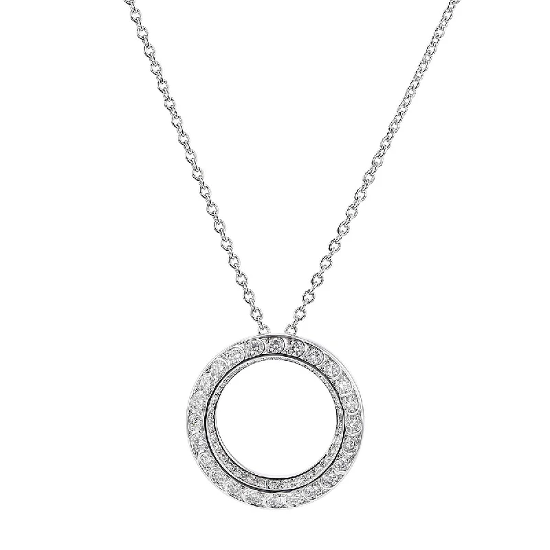 Women’s statement gemstone necklaces-Scallop Artisan Pave Diamond Small Circle Pendant