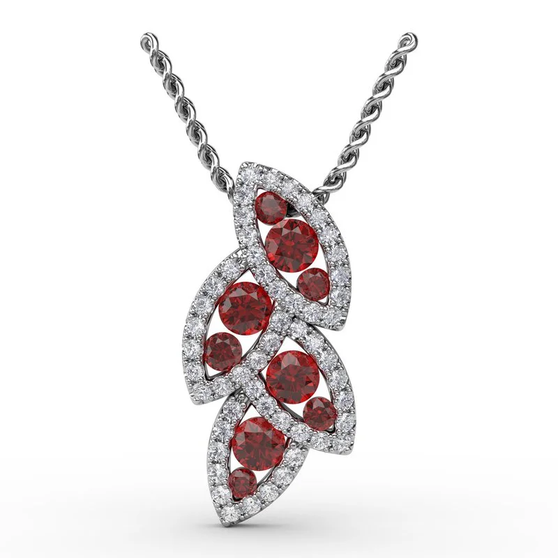 Women’s unique diamond necklaces-Glam Galore Ruby and Diamond Leaf Pendant P1597R