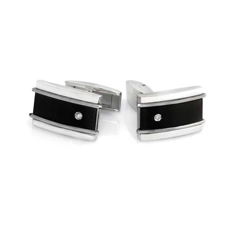 Women’s engagement rings with emeralds-Stainless Steel Black Titanium Cufflinks W/.005pt Diamond