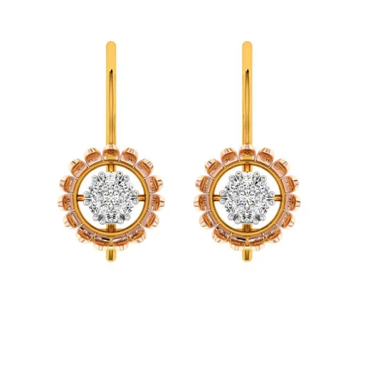 Women’s gold stud earrings-18KT (750) Yellow Gold And Diamond Earring For Women