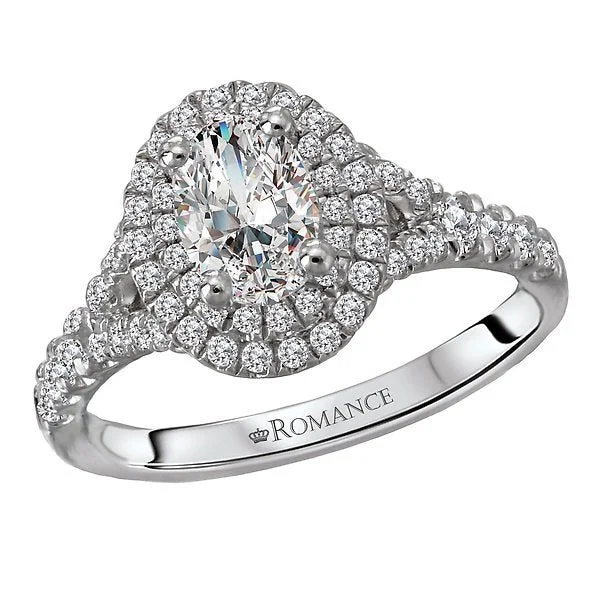 Women’s halo engagement rings-14KT WHITE GOLD 1/2 CTW DIAMOND DOUBLE OVAL HALO SETTING FOR 1/2 CT OVAL