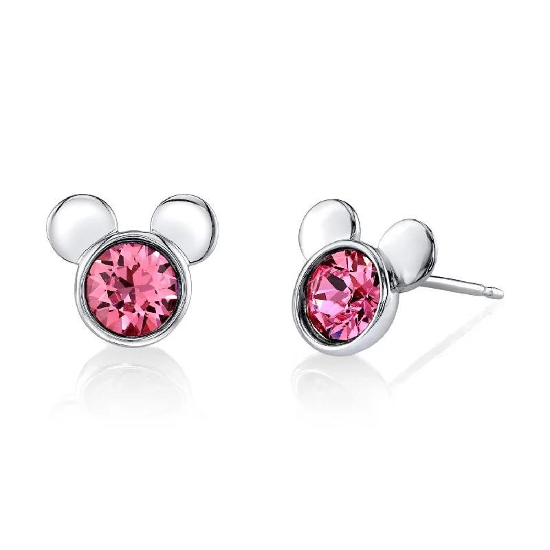 Women’s gold-plated earrings-Disney Sterling Silver Round Crystal Birthstone Mickey Mouse Stud Earrings