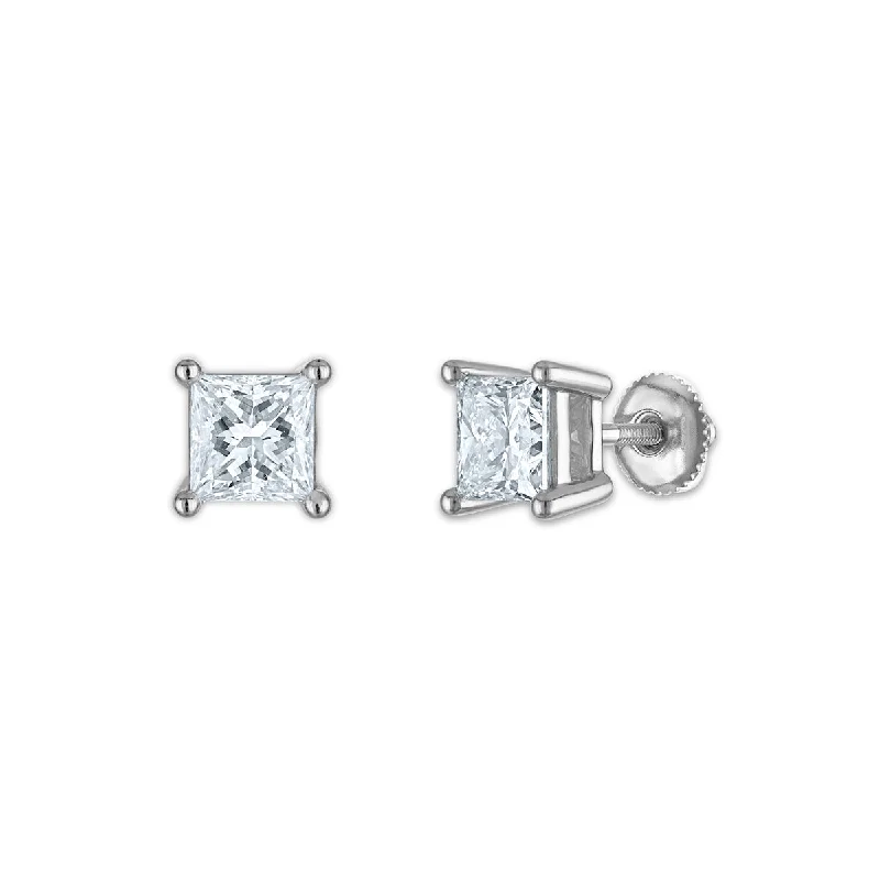 Women’s statement earrings-EcoLove 3 CTW Lab Grown Diamond Stud Princess Cut Earrings in 10KT White Gold