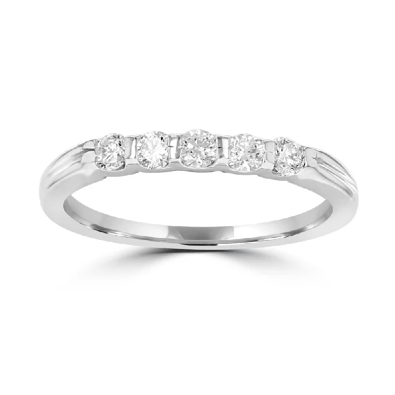 Women’s custom-designed engagement rings-14KT WHITE GOLD 1/4 CTW DIAMOND 5 STONE BAND