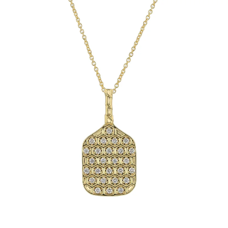 Women’s trendy necklaces-0.21Ct Diamond Pickle Ball Racket Pendant on Chain in 18k Yellow Gold, 18in