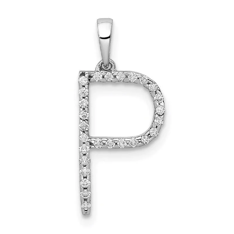 Women’s diamond pendant necklaces-14k White Gold Diamond Initial P Pendant