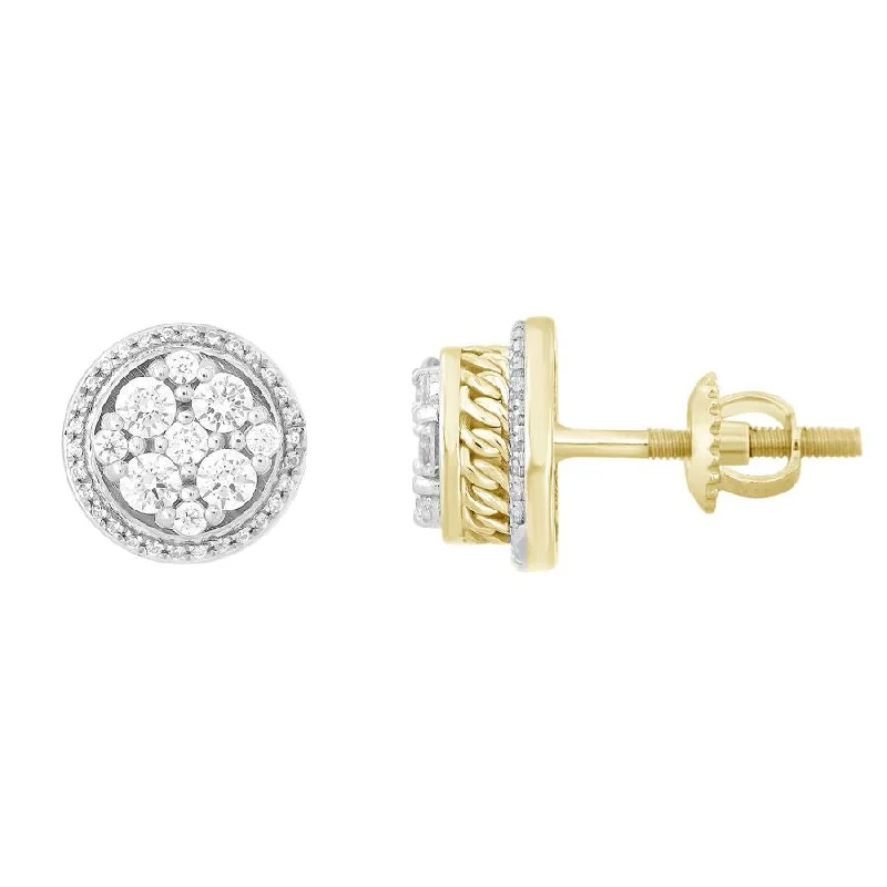 Women’s diamond stud earrings-MEN'S STUD EARRINGS 0.75CT ROUND DIAMOND 10K YELLOW GOLD