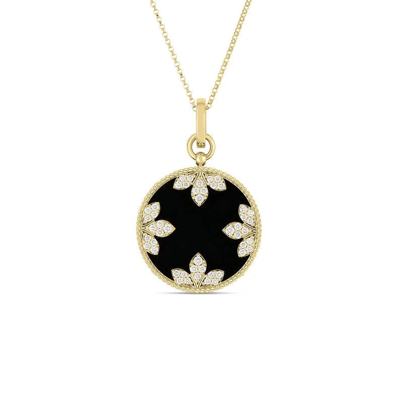 Women’s sterling silver necklaces-Venetian Princess 0.29Ct Diamond and Black Jade Pendant on Chain in 18k Yellow Gold, 18in