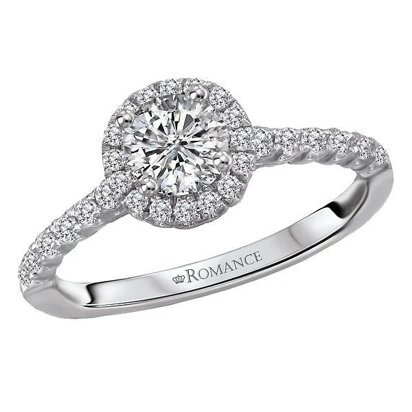 Women’s engagement rings with side stones-14KT WHITE GOLD 1/4 CTW DIAMOND ROUND HALO SETTING FOR 1/2 CT ROUND