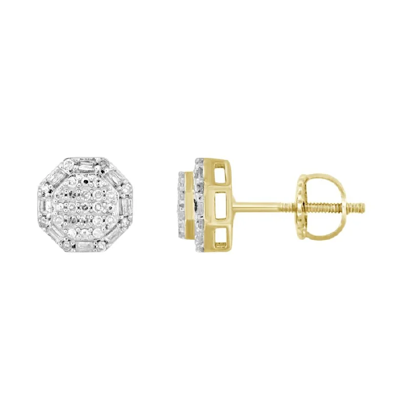 Women’s layered earrings-LADIES EARRINGS 0.25CT ROUND/BAGUETTE DIAMOND 10K YELLOW GOLD