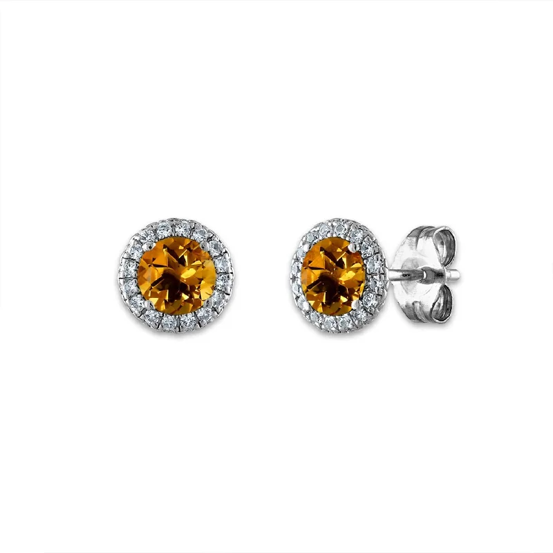 Women’s wedding earrings-5MM Round Citrine and White Sapphire Birthstone Earrings in Sterling Silver