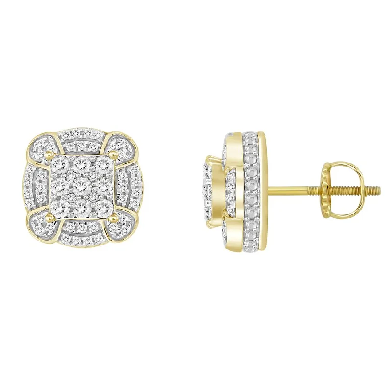 Women’s gold drop earrings-LADIES STUD EARRINGS 0.50CT ROUND DIAMOND 10K YELLOW GOLD