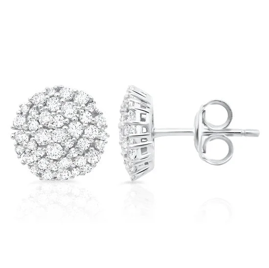 Women’s bridal earrings-Crislu Platinum Plated Sterling Silver Round Cubic Zirconia Cluster Stud Earrings