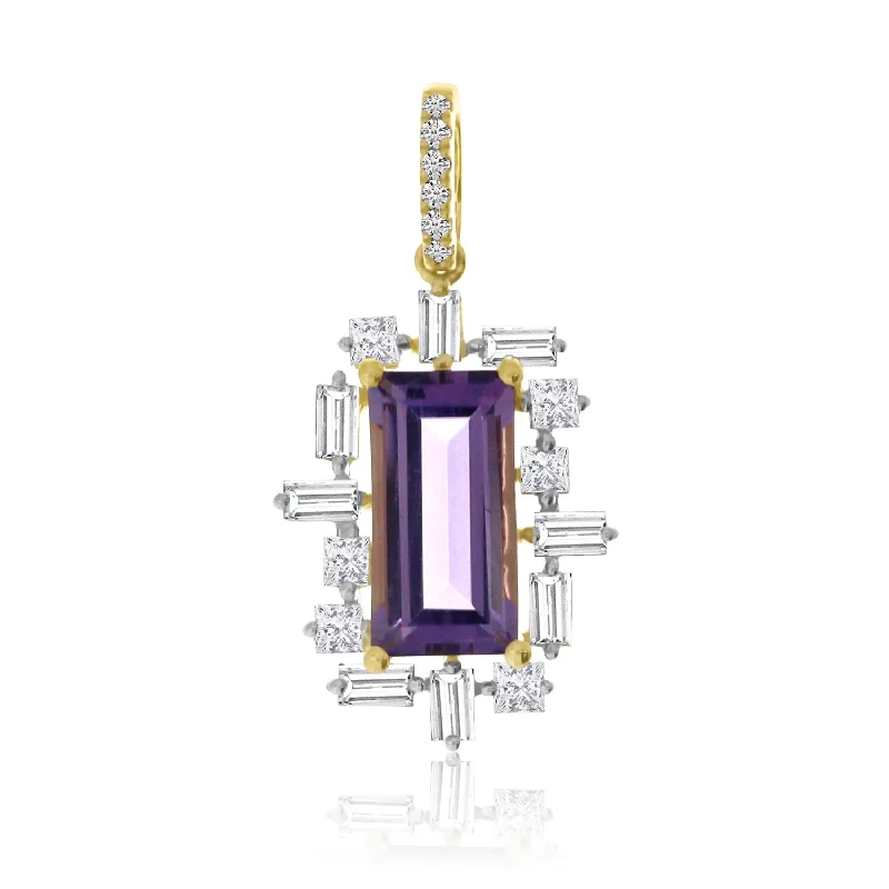 Women’s gemstone choker necklaces-AMETHYST DIAMOND HALO PENDANT P4182