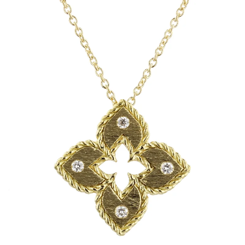 Women’s sterling silver necklaces-Venetian Princess Flower Diamond Extra Small Pendant in 18K Yellow Gold, 18in