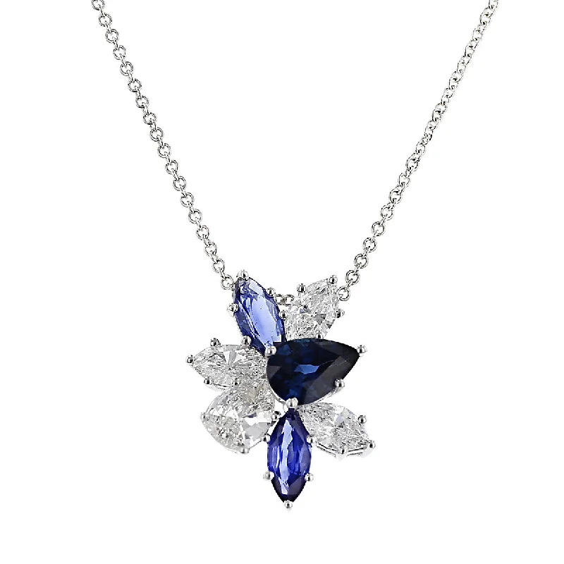 Women’s crystal bead necklaces-Pear and Marquise Sapphire and Diamond Pendant