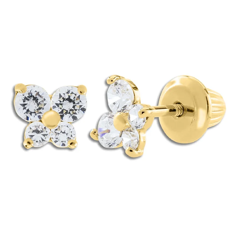 Women’s dangle earrings-Kiddie Kraft 14KT Yellow Gold Cubic Zirconia Childrens Butterfly Stud Earrings