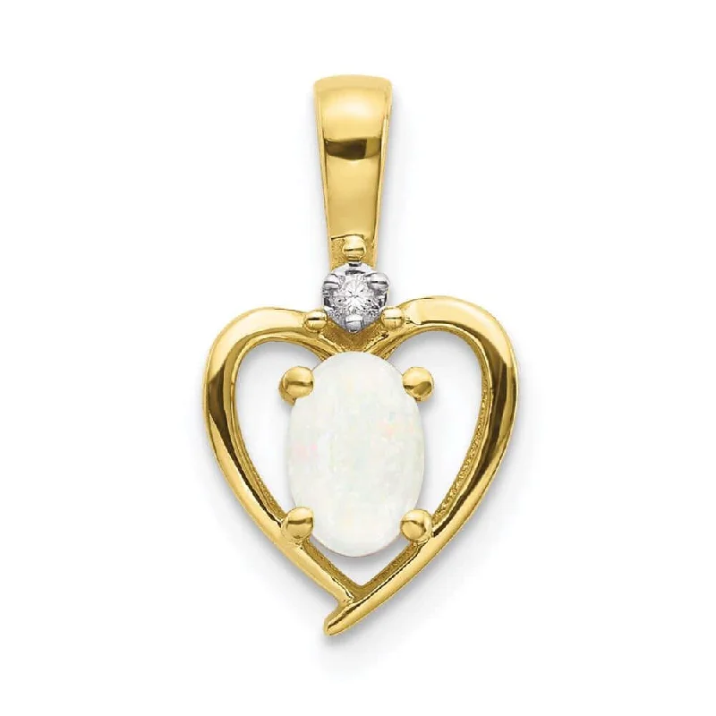 Women’s 14k gold necklaces-10K Diamond and Opal Pendant