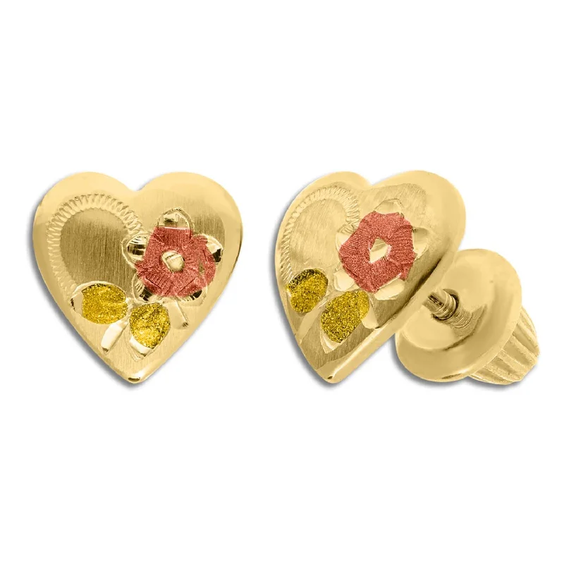 Women’s modern earrings-Kiddie Kraft 14KT Yellow Gold Childrens Heart Stud Earrings