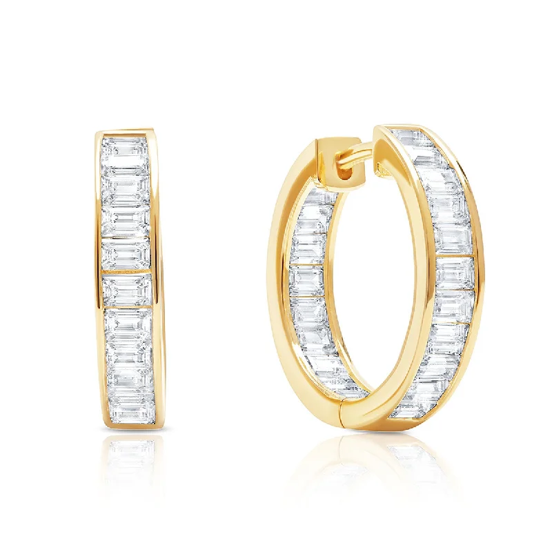 Women’s rectangular earrings-Crislu 18KT Yellow Gold Plated Sterling Silver Baguette Cubic Zirconia Hoop Earrings