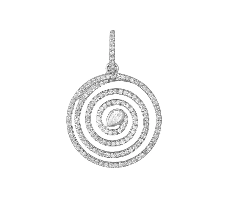 Women’s butterfly necklaces-Diamond Waveform Spiral Pendant with Teardrop Diamond Center  P0001148