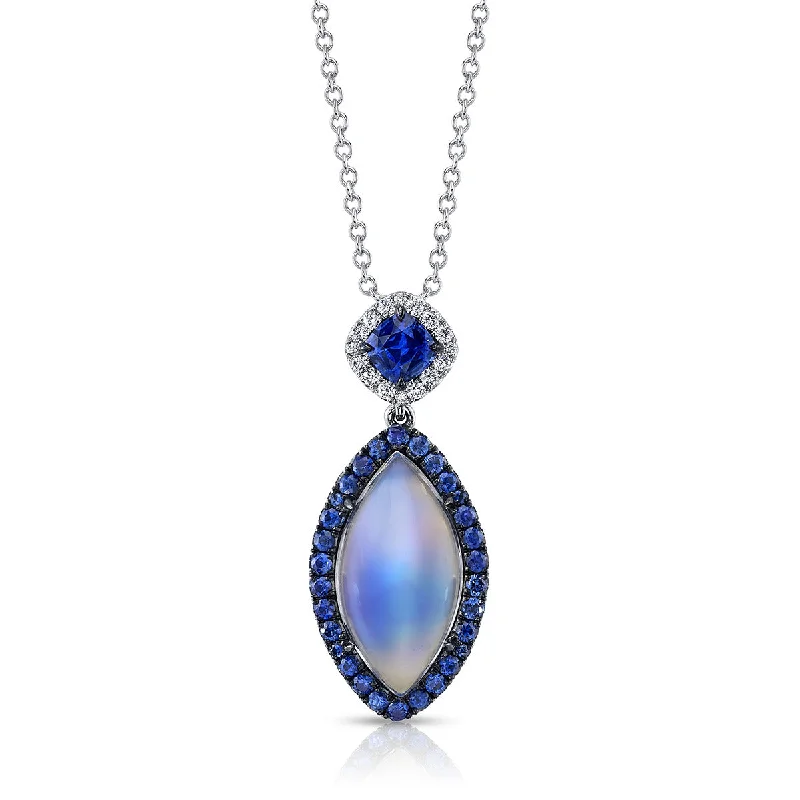 Women’s romantic necklaces-Moonstone, Sapphire and Diamond Pendant