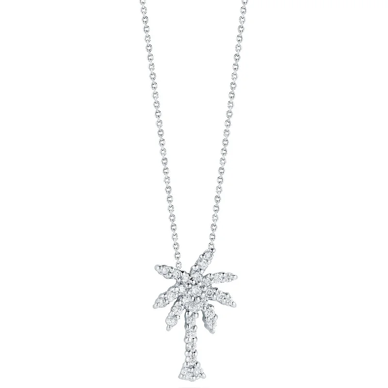 Women’s unique necklaces-Small Palm Tree Pendant with Diamonds