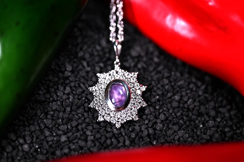 Women’s dainty necklaces-2.11CT PURPLE STAR SAPPHIRE AND DIAMOND CUSTOM PENDANT