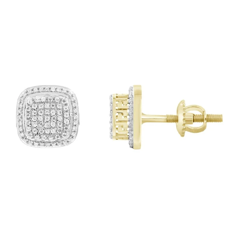 Women’s rectangular earrings-LADIES STUD EARRINGS 0.33CT ROUND DIAMOND 10K YELLOW GOLD