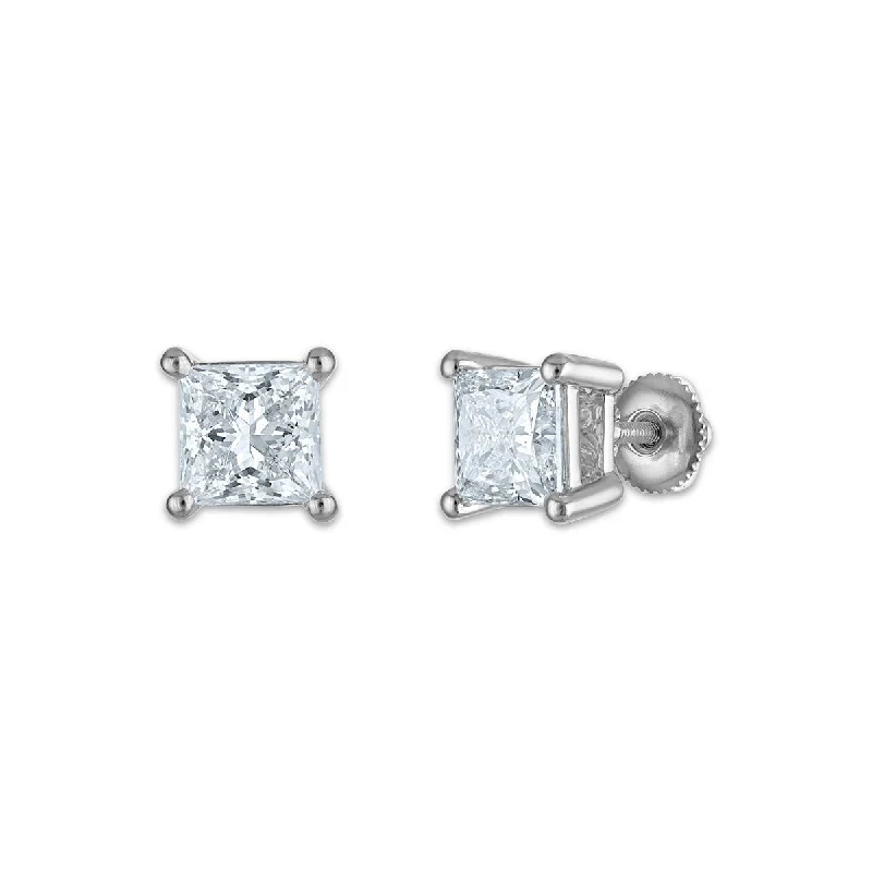 Women’s stud earrings-EcoLove 4 CTW Lab Grown Diamond Stud Princess Cut Earrings in 10KT White Gold