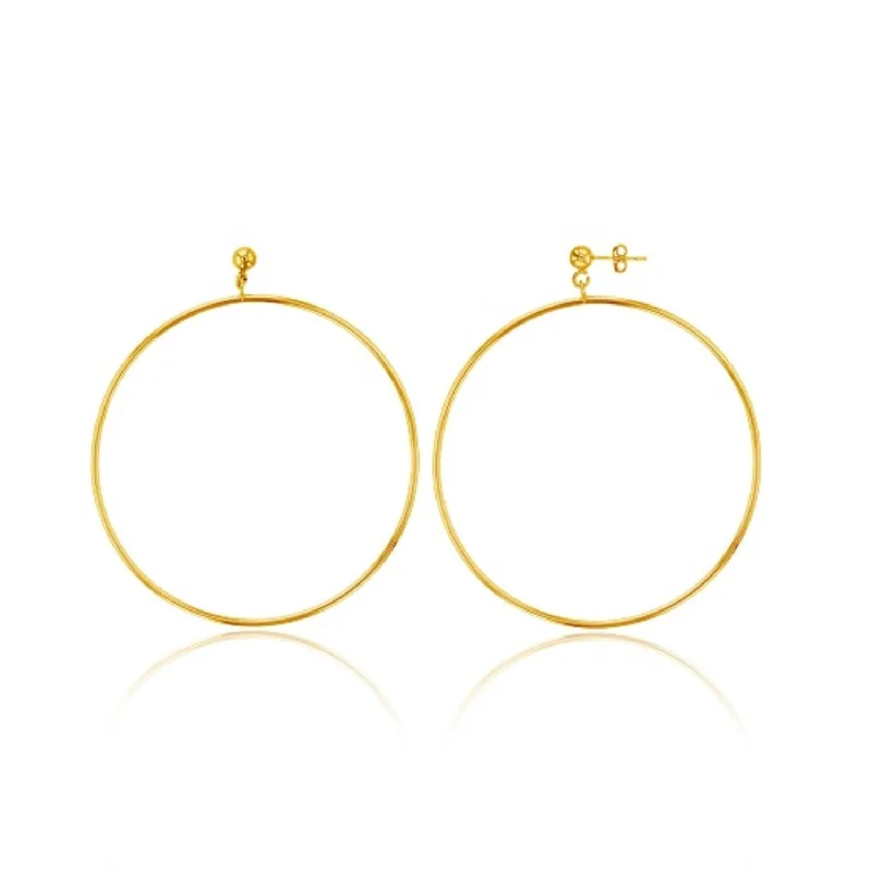 Women’s bridal earrings-14KT Yellow Gold Plated Sterling Silver 80MM Hoop Earrings