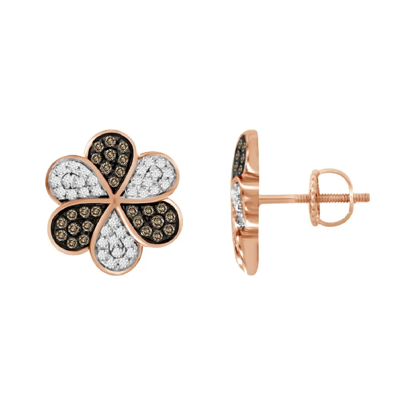 Women’s large dangle earrings-LADIES EARRINGS 0.40CT DARK BROWN/ROUND DIAMOND 10K ROSE GOLD