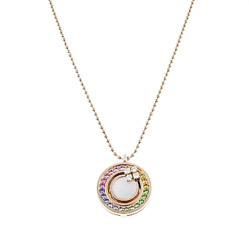 Women’s bohemian necklaces-Rainbow Pendant with Sapphires, Diamonds and Mother of Pearl