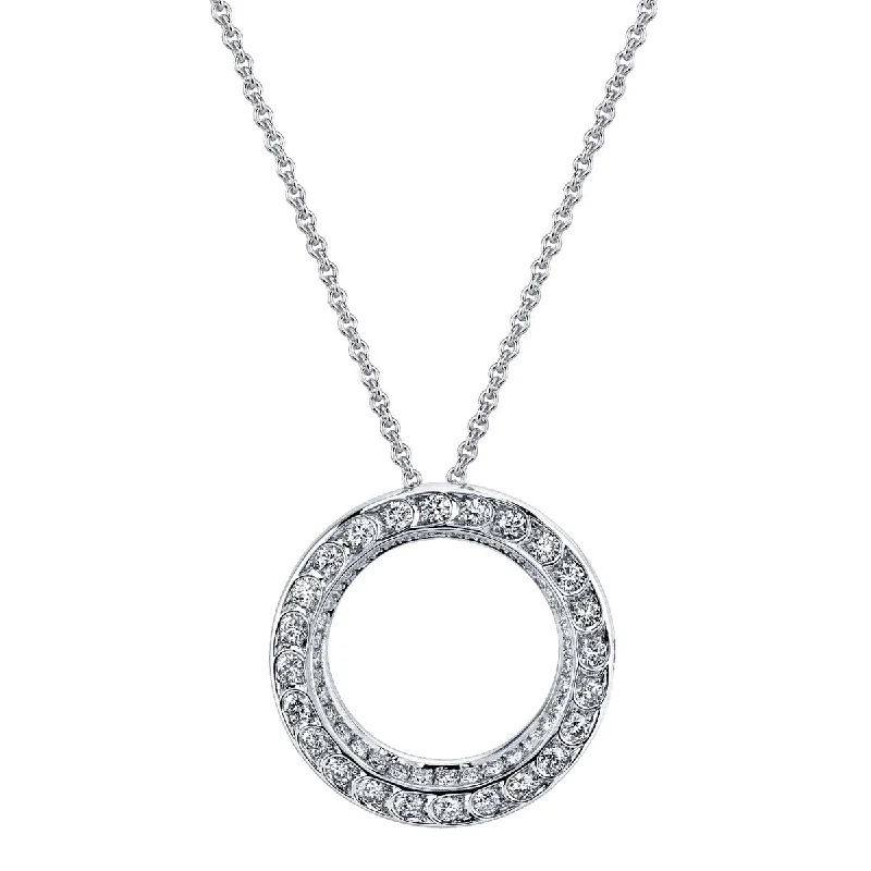 Women’s long chain necklaces-Scallop Artisan Pave Diamond Small Circle Pendant