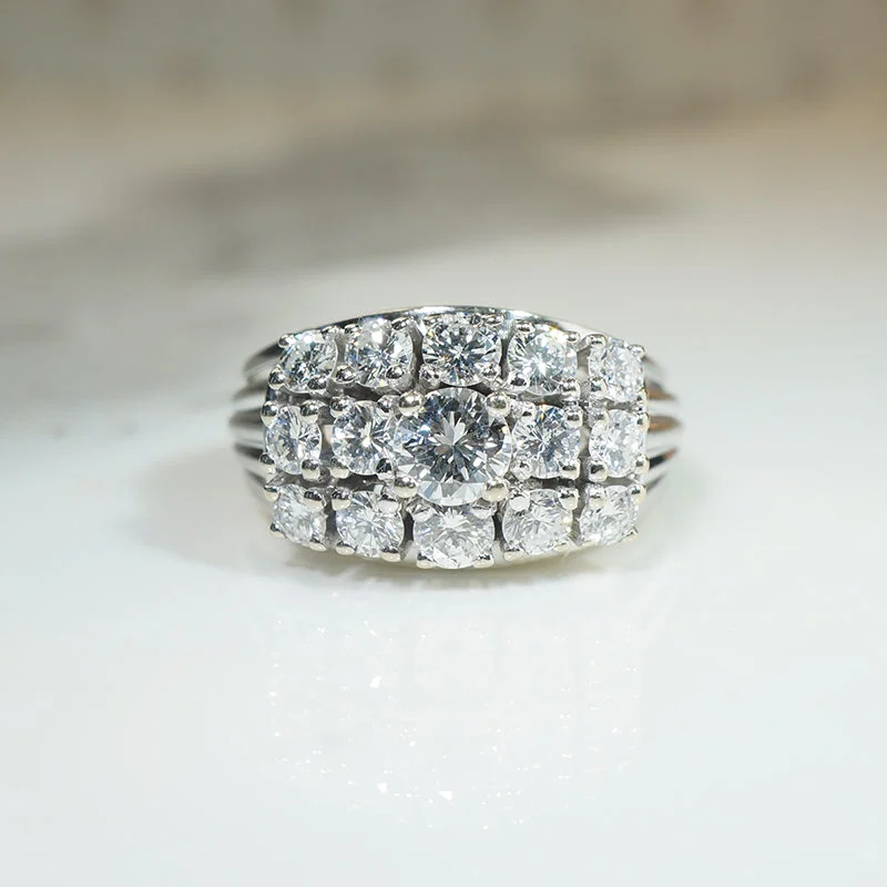 Women’s oval diamond engagement rings-Impressive 1970s Diamonds in Wide White Gold Band