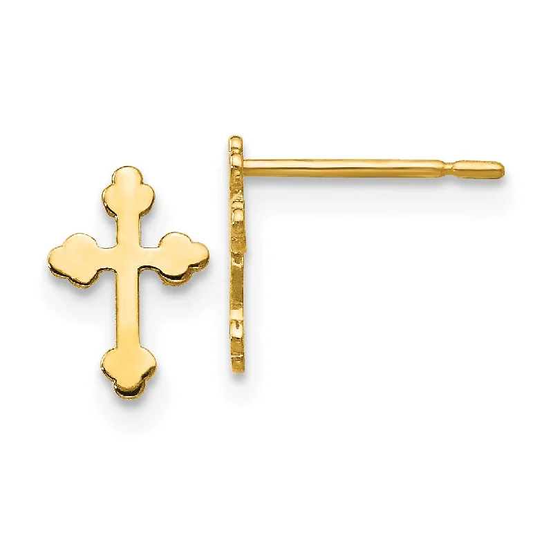 Women’s gemstone stud earrings-14KT Yellow Gold 8X6MM Childrens Cross Stud Earrings