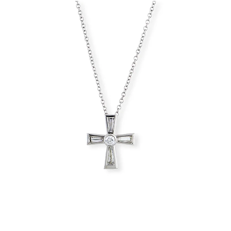 Women’s custom heart necklaces-Platinum Diamond Cross Pendant