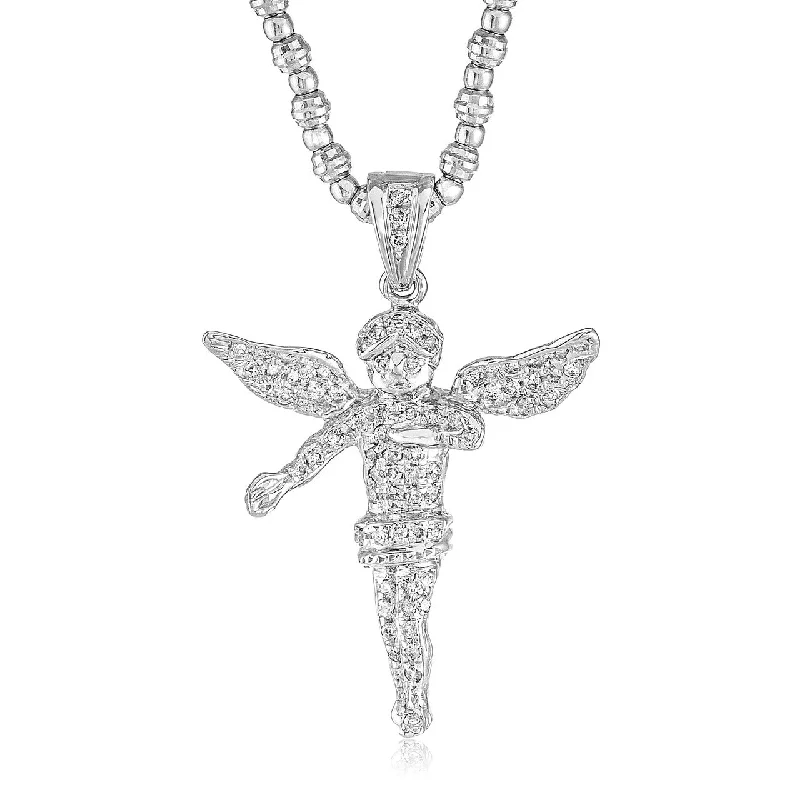 Women’s emerald necklaces-10k White Gold 1.25ct Diamond Angel Pendant