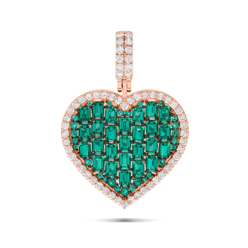 Women’s gold statement necklaces-Diamond & Green Emerald Heart Pendant