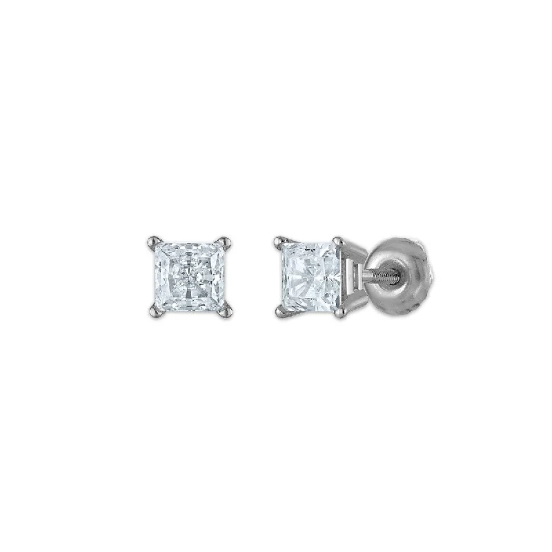 Women’s charm earrings-EcoLove 1/2 CTW Lab Grown Diamond Stud Princess Cut Earrings in 10KT White Gold