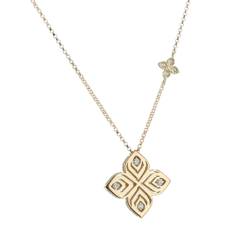 Women’s silver necklaces-Diamond Arabesque Pendant in 18K Yellow Gold, 17in