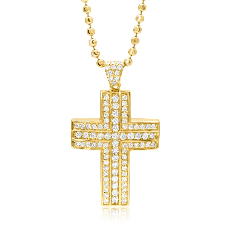 Women’s 14k gold necklaces-14k Yellow Gold 1ct Diamond Cross Pendant