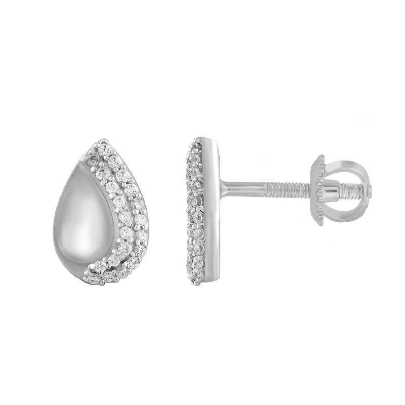 Women’s heart-shaped stud earrings-LADIES EARRINGS 0.10CT ROUND DIAMOND 10K WHITE GOLD