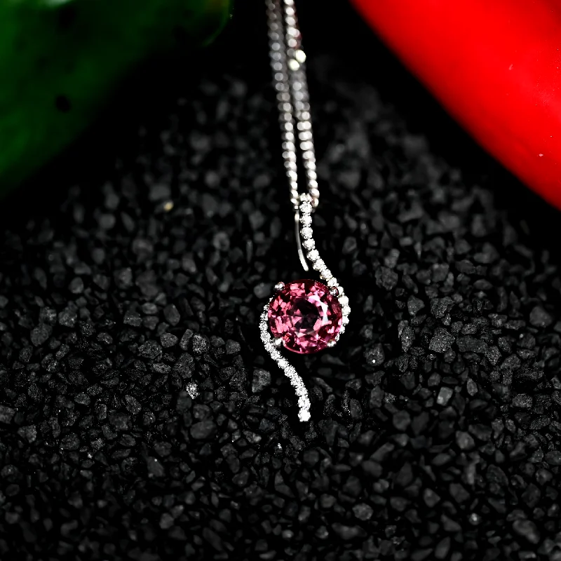 Women’s luxury necklaces-1.85CT NATURAL ROUND SPINEL AND DIAMOND PENDANT