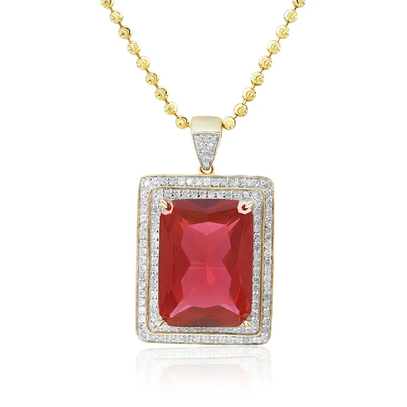 Women’s long necklaces-10k Yellow Gold .80ct Diamond Ruby Pendant