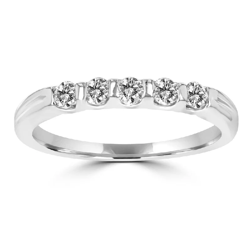 Women’s engagement rings for men-14KT WHITE GOLD 1/3 CTW ROUND DIAMOND FIVE STONE BAND