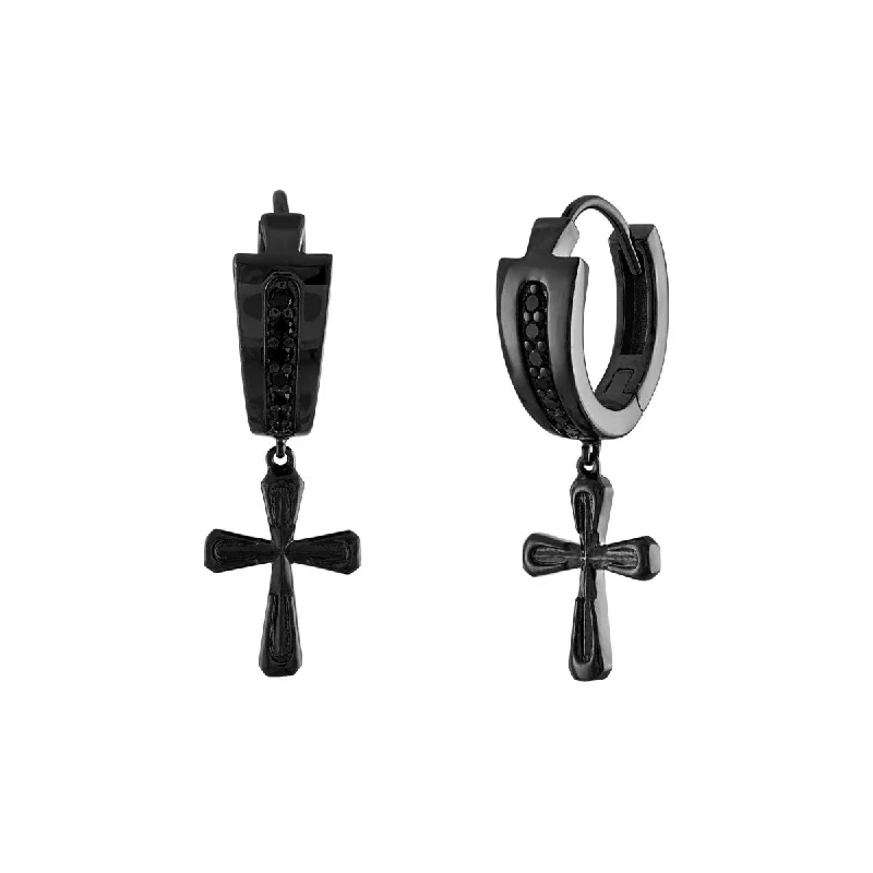 Women’s modern earrings-Bulova Black Ruthenium Plated Sterling Silver and Diamond Cross Earrings