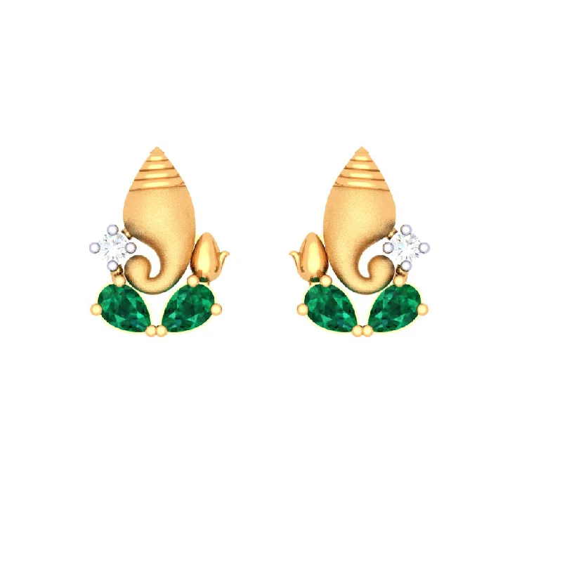 Women’s modern hoop earrings-18k Gold And  Diamond Stud Earring With Green Gems From Diamond Collection