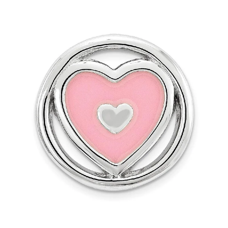 Women’s collar necklaces-Sterling Silver Stackable Expressions Small Pink Enameled Heart Chain Slide