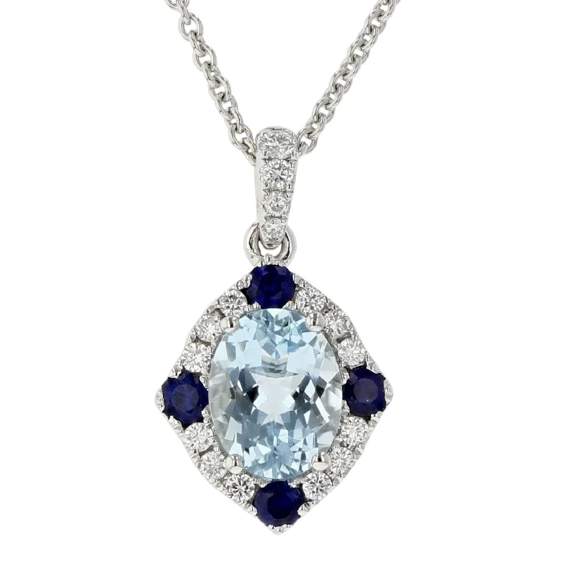 Women’s birthstone necklaces-Pastel Aquamarine, Sapphire and Diamond Pendant